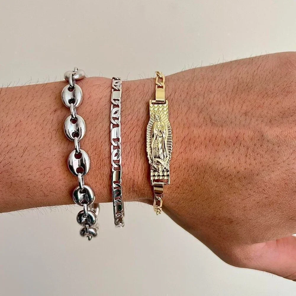 vintage gold virgin mary cuban link figaro bracelet